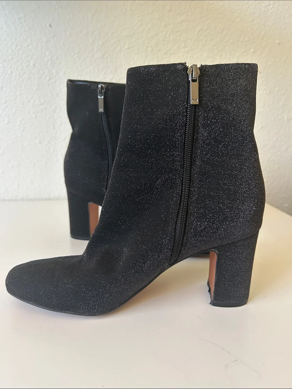 Marc Fisher Black Sparkle Gemi Mid Heel Booties